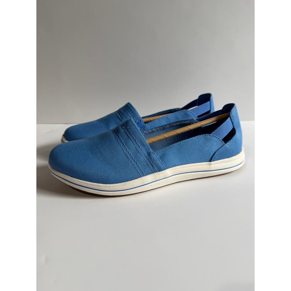 Clarks Cloudsteppers Breeze Step II Slip On Sneakers Blue Canvas Sz 9 WIDE NEW - Picture 2 of 8
